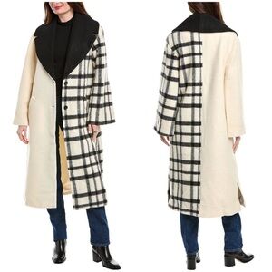 Hutch Coat Kallie Wool Plaid ColorBlock Black and Cream Oversized Small NWT